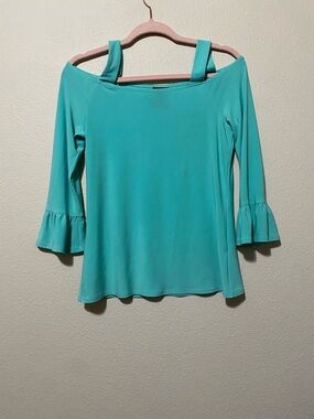 Women’s Teal Off-Shoulder Ruffle Sleeve Cartise Top